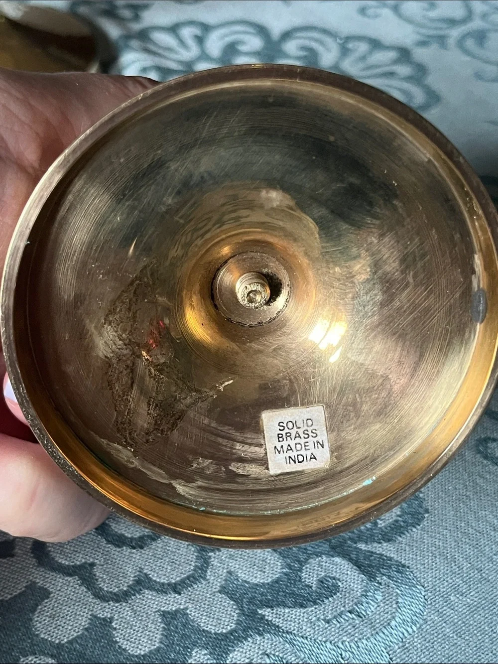 Solid Brass Candle Holders with Blue Taper Candles -Set of 2